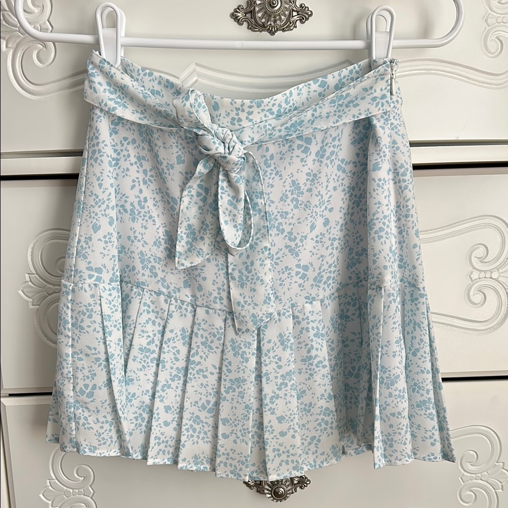 Pamela Reif Blue White Mini Wrap Skirt with Pleats